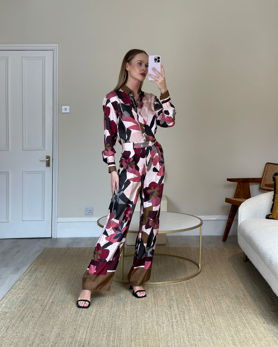 Loro Piana Pink and Brown Silk Floral Print Jumpsuit Size IT 38 (UK 6)