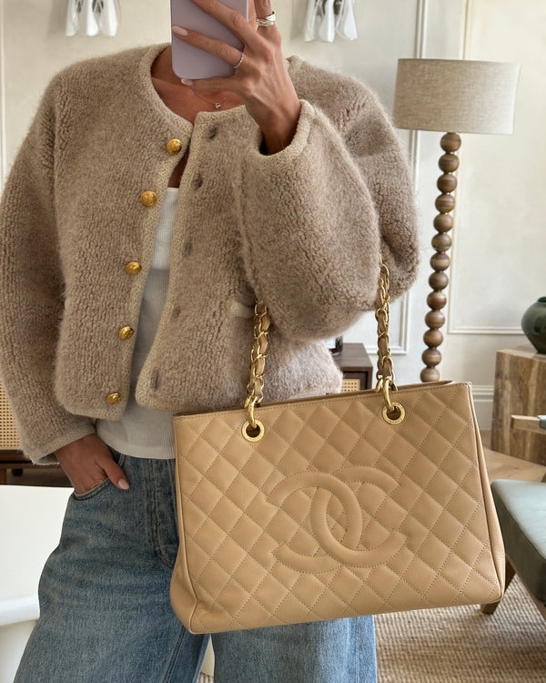 Chanel Beige Grand Shopper Tote GST Bag in Caviar Leather with Gold Hardware