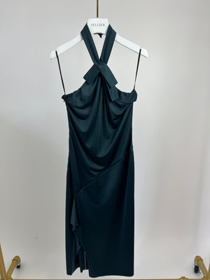 Gucci Green Sleeveless Bow Neck Dress with Cutout Line Details Size IT 40 (UK 8)