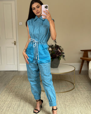 Fendi Blue FF Printed Jumpsuit with Button Detailing IT 38 (UK 6)