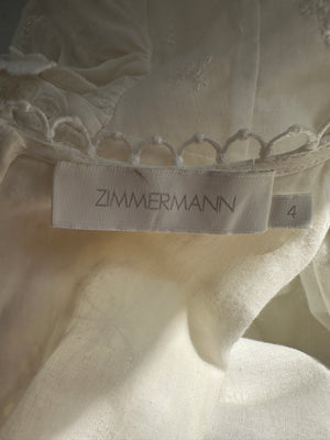 Zimmermann White Rosa Embroidered Long-Sleeve Mini Dress with 3D Flowers Size 4 (UK 16)