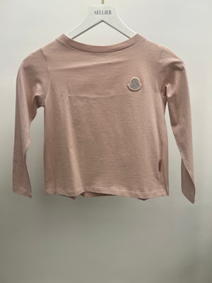 Moncler Kids Pink Long-Sleeve T-Shirt with Crystal Logo Patch Detail Size 8 years RRP £150