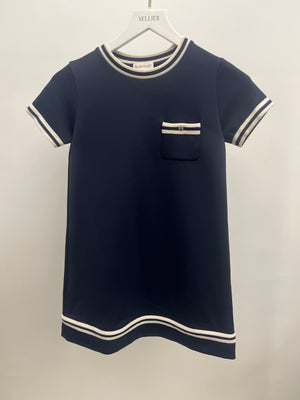 Moncler Kids Navy and White Striped Mini Short-Sleeve Dress with Logo Detail Size 10 years RRP £250