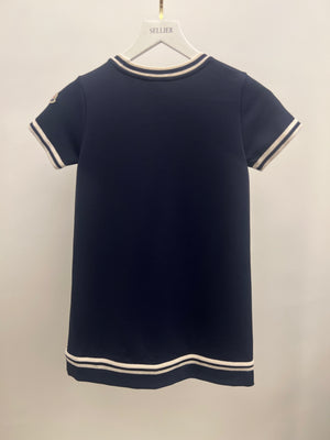 Moncler Kids Navy and White Striped Mini Short-Sleeve Dress with Logo Detail Size 10 years RRP £250