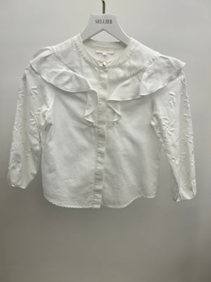 Chloé Kids White Button Down Blouse with Floral Embroideries Size 8 years RRP £345