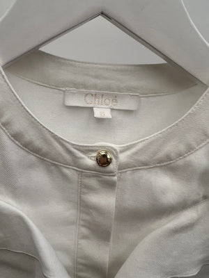 Chloé Kids White Button Down Blouse with Floral Embroideries Size 8 years RRP £345