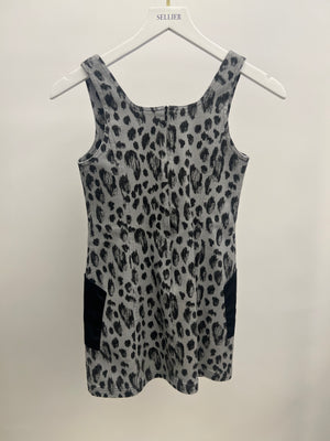 Christian Dior Kids FW23 Grey and Black Leopard Sleeveless Dress with Pocket Logo Detail Size 8 years RRP £800