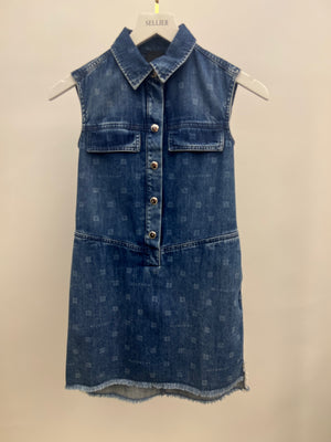 Givenchy Kids Blue Denim Sleeveless Dress with Logo Prints and Back Leather Detail Size 8 years RRP £450