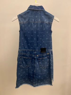 Givenchy Kids Blue Denim Sleeveless Dress with Logo Prints and Back Leather Detail Size 8 years RRP £450