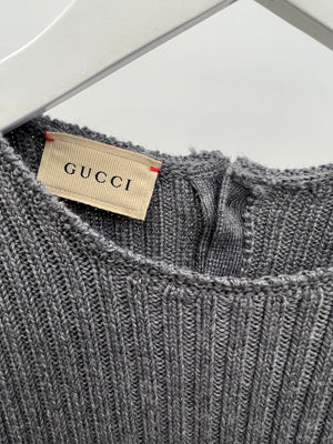 Gucci Kids Grey Knit Short-Sleeve Dress with Green and Red Band Details Size 8 years RRP £500