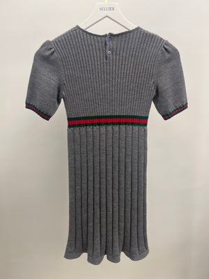 Gucci Kids Grey Knit Short-Sleeve Dress with Green and Red Band Details Size 8 years RRP £500