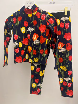 Dolce & Gabbana Kids Navy Floral Prints Tulipani Top and Leggings Set Size 9/10 years RRP £550