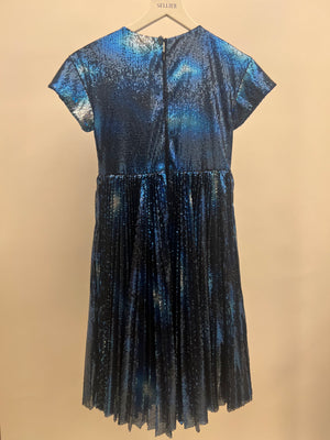 Christian Dior Kids Blue and Black Sequin Embellished Dress with Pleated Skirt Size 8 years RRP £900