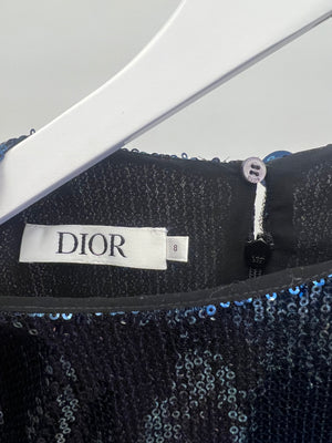 Christian Dior Kids Blue and Black Sequin Embellished Dress with Pleated Skirt Size 8 years RRP £900
