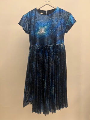 Christian Dior Kids Blue and Black Sequin Embellished Dress with Pleated Skirt Size 8 years RRP £900