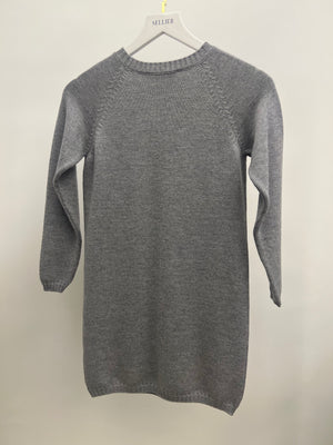 Christian Dior Kids Grey Knit Long-Sleeve Dress with Crystal Embellishments and Embroidered Logo Size 10 years RRP £800