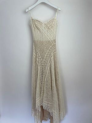 Alexander McQueen Cream Lace Midi Dress Silk with Corset Top Lace Size FR 36 (UK 8)