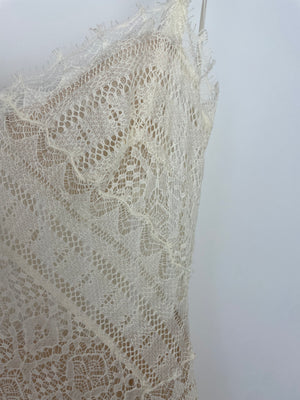 Alexander McQueen Cream Lace Midi Dress Silk with Corset Top Lace Size FR 36 (UK 8)