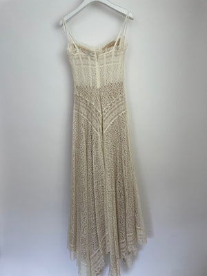 Alexander McQueen Cream Lace Midi Dress Silk with Corset Top Lace Size FR 36 (UK 8)