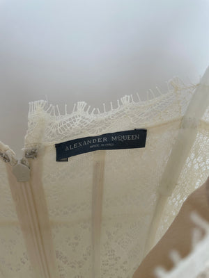 Alexander McQueen Cream Lace Midi Dress Silk with Corset Top Lace Size FR 36 (UK 8)
