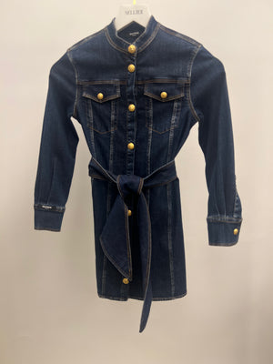 Balmain Kids Dark Blue Denim Dress with Belt and Gold Buttons Size 8 years RRP £550