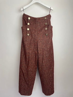 Chanel Burgundy Tweed Wide-Leg Culotte Trousers with Button Detail Size FR 40 (UK 12)