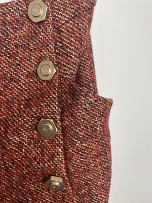 Chanel Burgundy Tweed Wide-Leg Culotte Trousers with Button Detail Size FR 40 (UK 12)