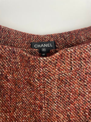 Chanel Burgundy Tweed Wide-Leg Culotte Trousers with Button Detail Size FR 40 (UK 12)