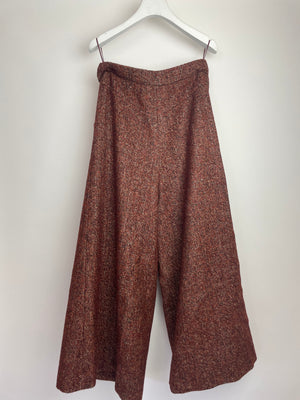 Chanel Burgundy Tweed Wide-Leg Culotte Trousers with Button Detail Size FR 40 (UK 12)