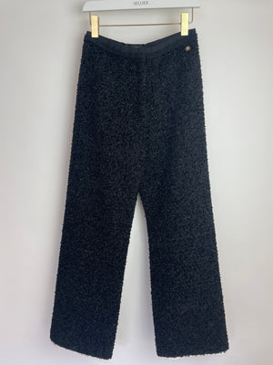 Chanel Black, Gold Metallic Tweed Wide Leg Trousers Size FR 38 UK 10