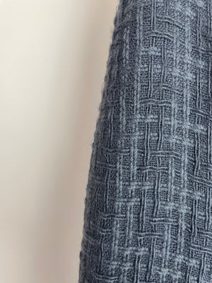 Chanel Grey Tweed Wide-Leg Trousers with Black Silk Tie Waist-Band and Button Detail Size FR 38 (UK 10)