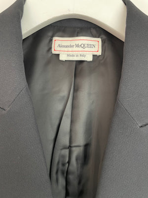 Alexander McQueen Black Tailored Blazer Jacket and Matching Trousers Set with Metallic Embroidery Detail Size IT 36 (UK 4)