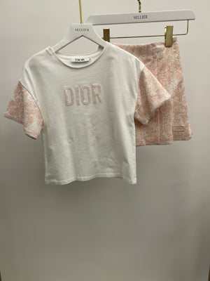 Christian Dior Kids White and Pink Sequin Embellished Logo T-Shirt and Skirt Set Size 8 years RRP £820