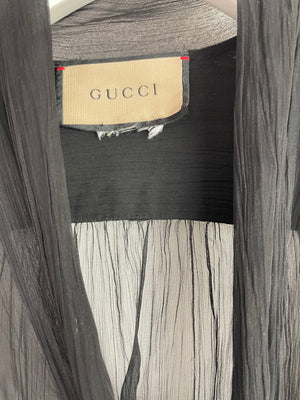 Gucci Black Transparent Silk Chiffon Blouse with Bow Detail  IT 38 (UK 6)