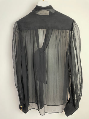 Gucci Black Transparent Silk Chiffon Blouse with Bow Detail  IT 38 (UK 6)