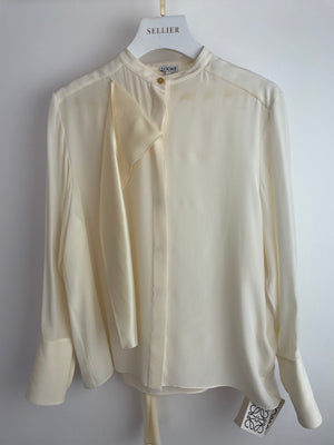 Loewe Cream Lavalliere Silk Blouse with Neck Tie Details Size FR 36 (UK 8)