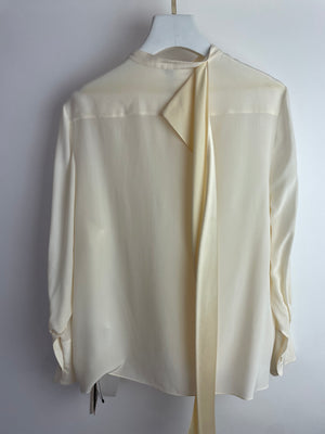Loewe Cream Lavalliere Silk Blouse with Neck Tie Details Size FR 36 (UK 8)