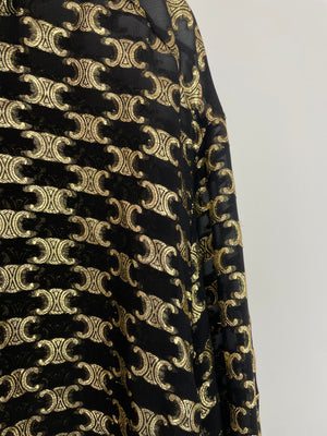 Celine Black & Metallic Gold Jacquard Silk Shirt with Triomphe Logo Pattern and Buttoned Cuffs Size FR 40 (UK 12)