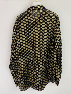 Celine Black & Metallic Gold Jacquard Silk Shirt with Triomphe Logo Pattern and Buttoned Cuffs Size FR 40 (UK 12)