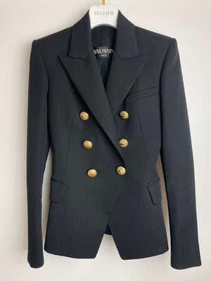 Balmain Black Double Breasted Blazer with Gold Buttons Size FR 36 (UK 8)