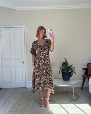 Nicholas Leopard Midi Dress with Belt and V Neck Details Size UK 10