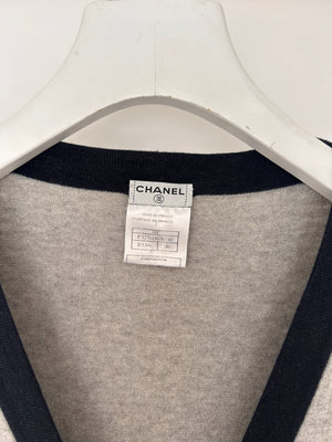 Chanel Grey Long Sleeve Longline Cashmere Dress Cardigan with CC Detail Buttons Size FR 36 (UK 8-10)