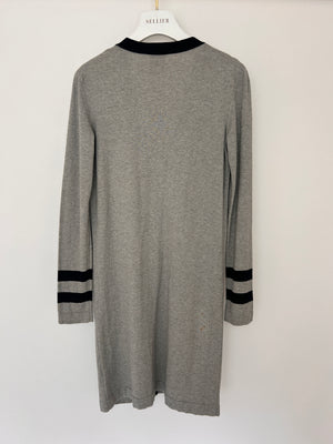 Chanel Grey Long Sleeve Longline Cashmere Dress Cardigan with CC Detail Buttons Size FR 36 (UK 8-10)