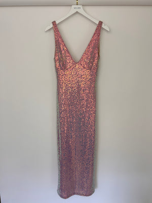 Rotate Birger Christensen Pink Metallic Sequin Tulle Midi Dress Size S (UK 8)
