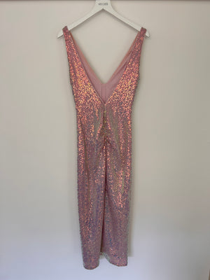 Rotate Birger Christensen Pink Metallic Sequin Tulle Midi Dress Size S (UK 8)