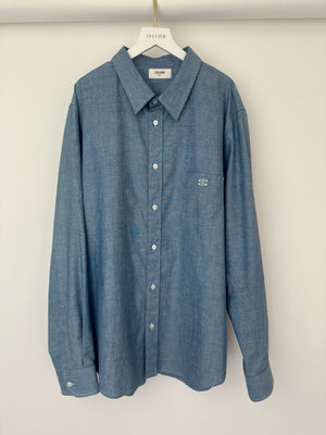 Celine Blue Menswear Triomphe Button Down Shirt Size FR 44 (UK 34)