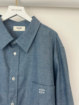 Celine Blue Menswear Triomphe Button Down Shirt Size FR 44 (UK 34)