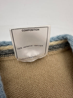 Chanel 05/A Beige Cardigan with Knitted Blue Trim Size FR 38 (UK 10)