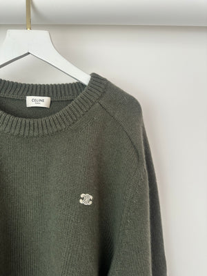 Celine Green Menswear Triomphe Long Sleeve Jumper Size XXL (UK 46)