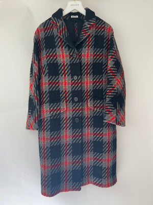 Miu Miu Grey, Black, Red, Camel Check Tweed Button Down Coat IT 38 (UK 6)